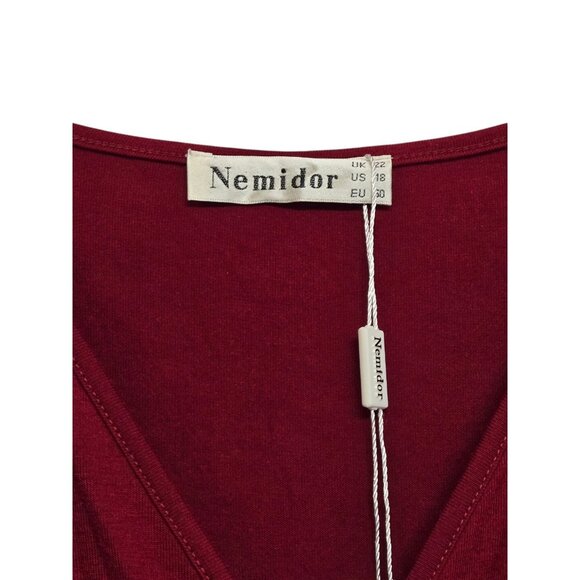 Nemidor Women Plus Size 18 Burgundy Surplice V Neck Dress Flutter Sleeve Classic - Picture 6 of 7